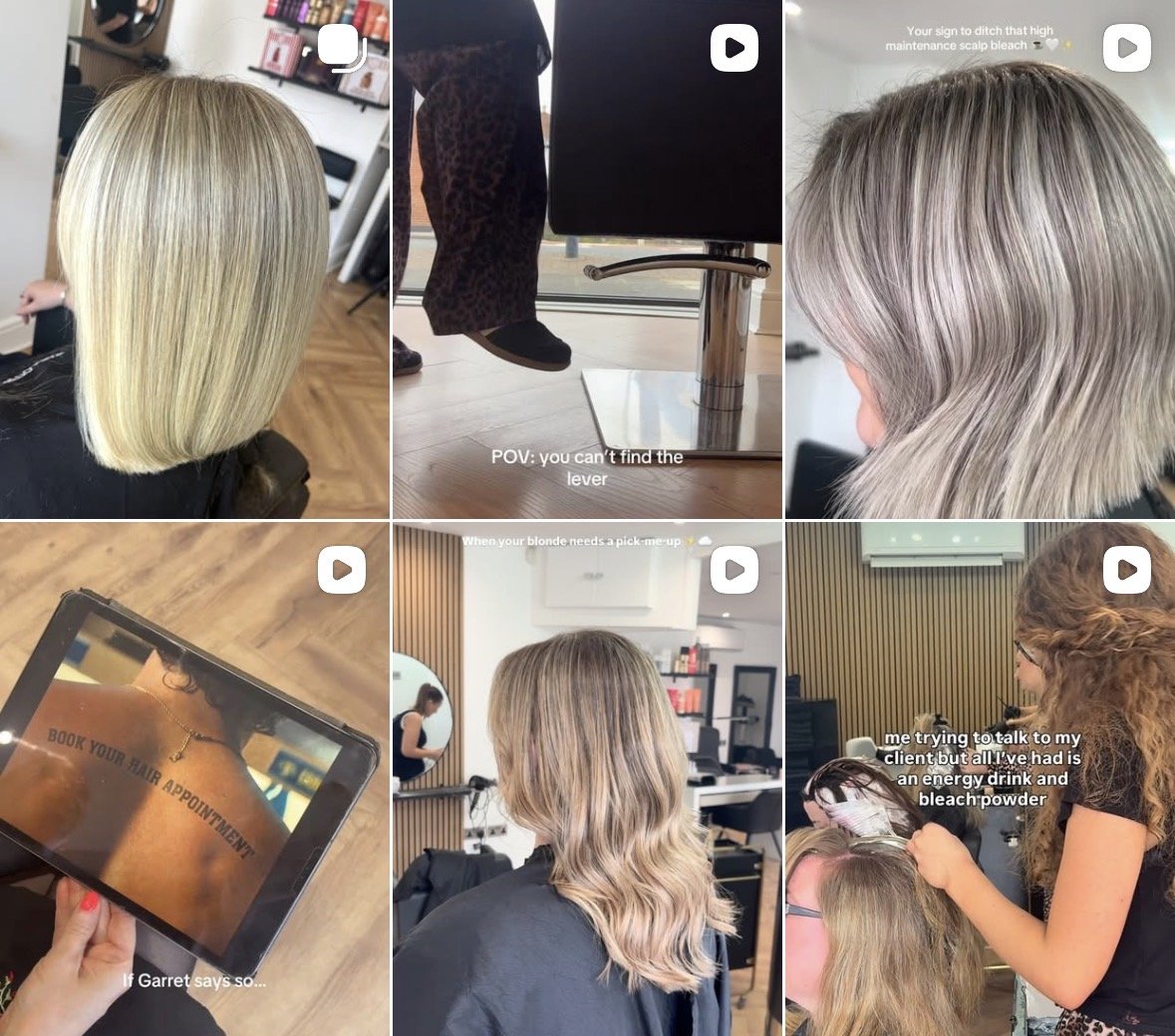 A grid of Instagram content made for The Parlour Hair Salon