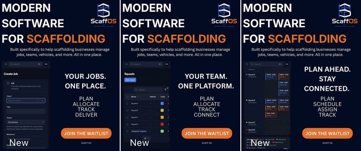 Launch graphics for ScaffOS scaffolding management software