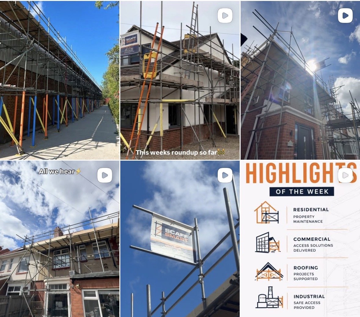 A grid of on-site content made for Scaff Smart